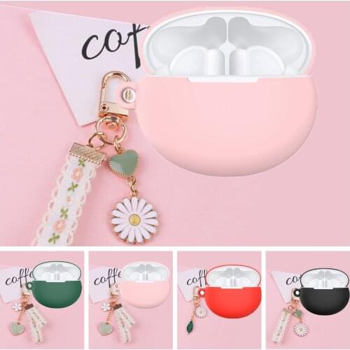 For Huawei Freebuds 4i Case cute cartoon Lace love heart stone Keychain Silicone Earphone Cover Case