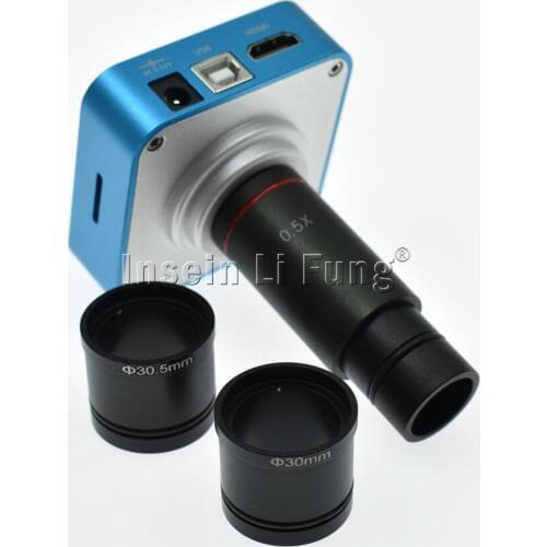 HD 20MP 1080P 60fps Digital Microscope HDMI USB Camera TF Card Video Recorder+0.5X C mount Eyepiece Lens+30mm 30.5mm adapter