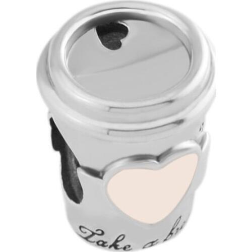 DIY Fits for Pandora Charms Bracelets Drink To Go Beads with Pink Enamel 100% 925 Sterling-Silver-Jewelry Free Shipping