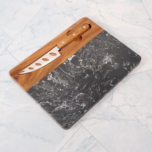 Jaswehome Artificial Marble&Acacia Cheese Board With A Cheese Knife Cheese Board Set Cutting Board With Knife Cheese Tools