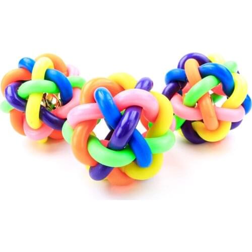 Pet Dog Cat Toy Colorful Rubber Round Ball with Small Bell Toy For Dog for Dog Cat Chewing Playing