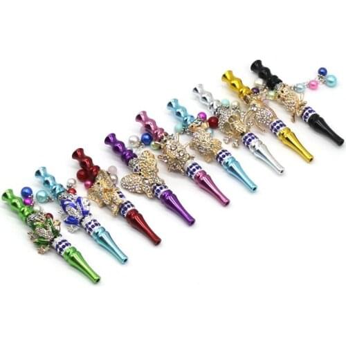 Handmade Bling Metal Mouth Tips Hookah Mouthpiece Tips Pendant Shisha Animal Skull Shaped Filter Jewelry Diamond Smoking pipe