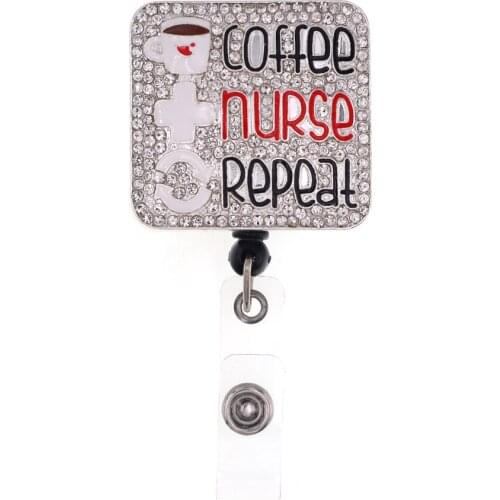 Sparkly Medical Rhinestone Coffee Retractable ID Nurse Badge Reel/Holder for Nurse Accessories
