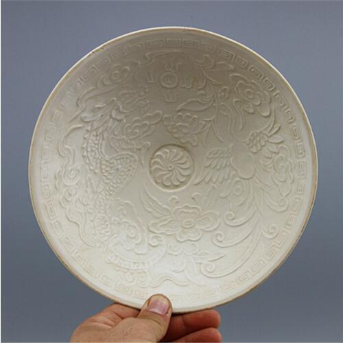 Rare SongDynasty porcelain bowl,Ding kiln dark carved dragon and phoenix ,Collection&Adornment,Free shipping