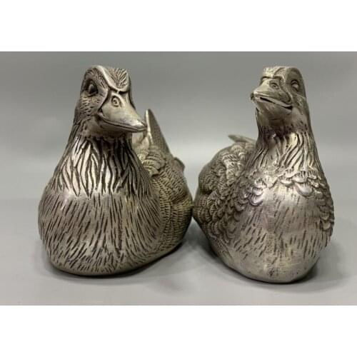 China White copper archaize Mandarin duck crafts statue A pair
