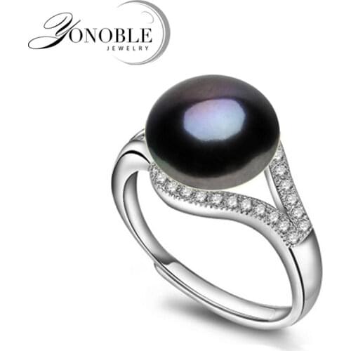 Natural pearl rings wedding freshwater Black Rings for Women adjustable ring 925 silver jewelry girl engagement Birthday Gift