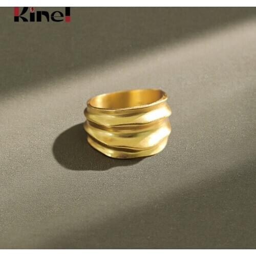 Kinel Real 925 Sterling Silver Rings for Women INS New Irregular Concave Wide Female Finger Ring Korean Fashion Jewelry