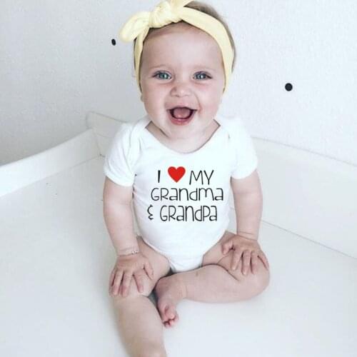 Summer White Short Sleeve I Love My Grandma Grandpa Newborn Baby Bodysuit Jumpsuits Cute Newborn Baby Girl Boy Onesie Clothes