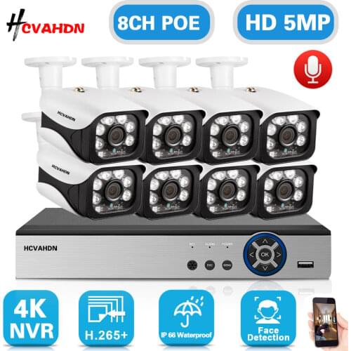 Home CCTV Video Surveillance IP Camera NVR 8ch Outdoor Face Detect Security Camera System Kit 5mp Poe Waterproof Camera Full Set