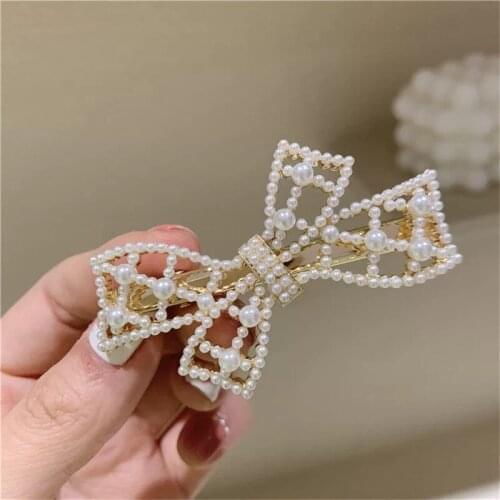 Korean New Hollow Bow Simulated Pearl Hairpins Hair Clip For Women 2021 Summer New Hair Accessories Fashion Hair Grips