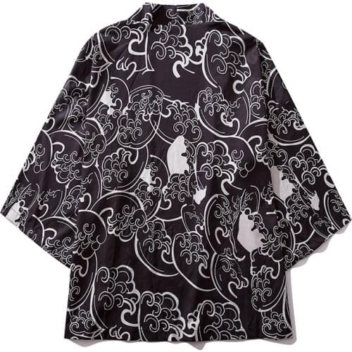 Summer Japanese Samurai Kimono Fish Mens and Womens Cloak Jacket Blouse Loose Casual Fashion Cardigan Yukata Coat Sale
