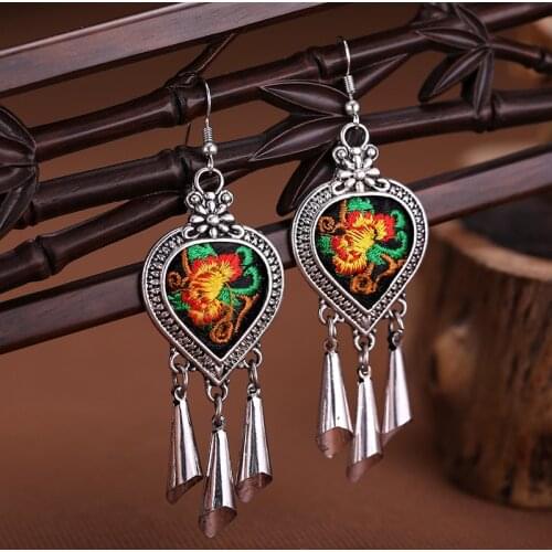 LosoDo Bohemia Ethnic style retro ladiesTassel miao silver embroidery for womens earrings fashion jewelry jhumka pusheen