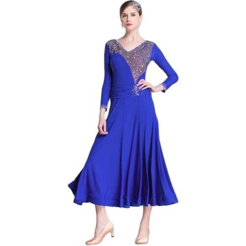 M-18183 New style long-sleeved modern dance practice dress national standard smooth dance costume women ballroom waltz dress