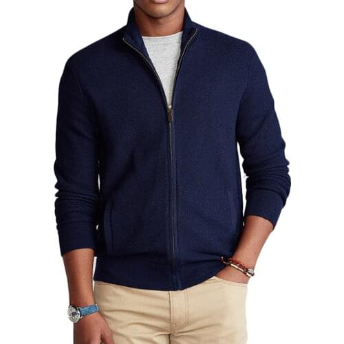 2021 Autumn Winter New Mens 100% Cotton Turtleneck Zipper Sweater Male Solid Color Fit Cardigan Casual Business Knitted Coat