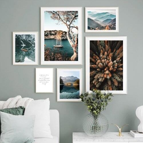 Nature Landscape Wall Art Prints Nordic Style Canvas Painting Lake Pictures Prints for Living Room Frameless Wall Art
