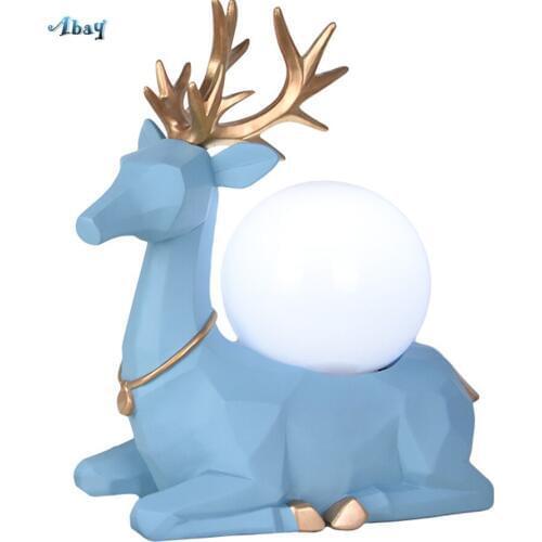 Art Deco Antelope Shape Table Lamp Vintage Spherical Lampshade Blue/white Resin Deer Bedside Lamp Home Decoration Table Light