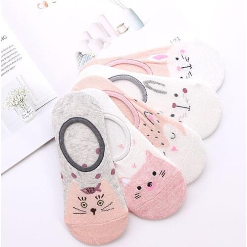 5 pairs Cute Animal Cotton Socks Female Kawaii totoro Cat Dog Summer Short Sock Slippers Women Casual Soft Funny Boat Socks
