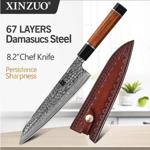 2020 XINZUO 8.2" inch Chefs Knife VG10 Japanese Damascus Steel Kitchen Knife Kitchen Stainless Steel Tool Gyuto Knives Gift