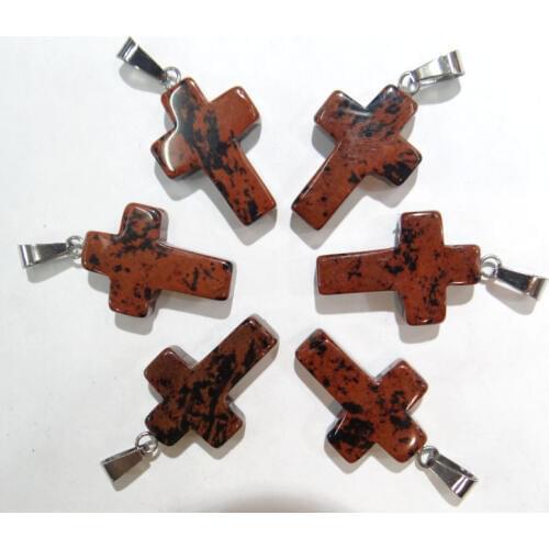 Wholesale 50pcs high quality obsidian natural stone cross pendant for women Jewelry making charm necklace pendant