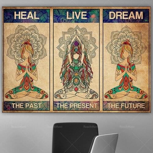 Affiche de Yoga-Cure the past, live in the present, dream of the future, heal art prints, love yoga wall art, yoga studio decora