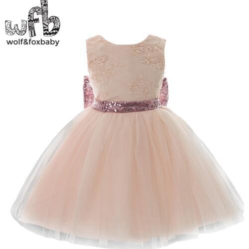 Retail 1-6 year sleeveless lace sequins yarn dress girl summer big bow