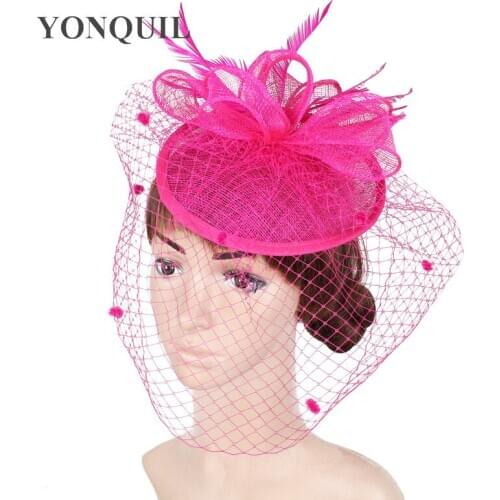 Multiple Colors Elegant Fascinator Veils Hats Hair Accesories Sinamay Base With Feather Millinery Party Cocktail Hats SYF245
