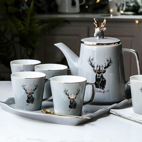 Nordic Teapot Tea Cup Tray Set Ceramic Coffee Cup Mug Home Creative Modern Living Room Tea Set Drinkware Milk Water Cups Kettle