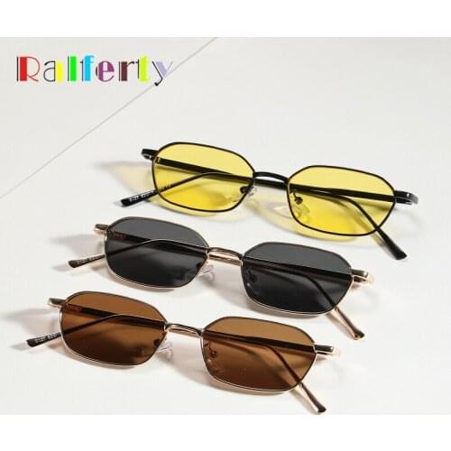 Ralferty Retro Punk Sunglasses Women Small Rectangle Metallic Frame Sun Shade Glasses 100% UV400 Vintage 2021 gafas de sol mujer