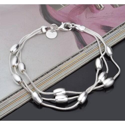 Bracelet Three Layers Smooth Olive Beads Bracelet Silver color plated Bracelets For Women Bracelets & Bangles Jewelry Gift