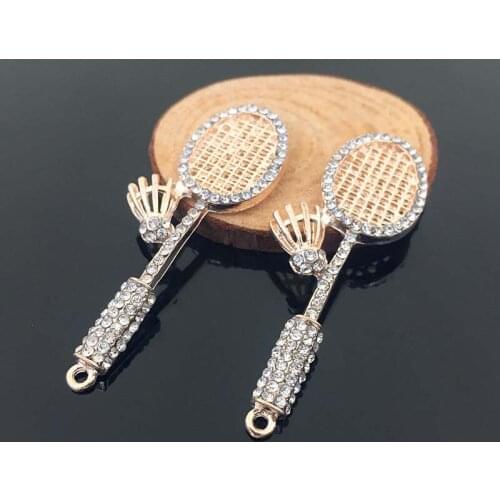 50pcs Badminton Racket Crystal Pendant Rhinestone Applique strass Sporty Hairpin Hairclip Accessories Jewelry Earring Necklace