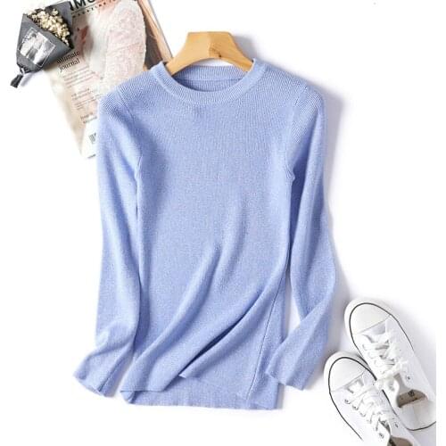 Women 2019 Korean Style Thin Knit Tops Autumn Winter Sweater Women Long Sleeve Knit Pullover Women Basic Sweaters