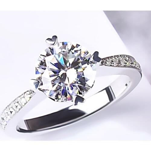 Four Prong Small Love Big Diamond Round 925 Sterling Silver Ring Women Exquisite Elegant Engagement Wedding Party Luxury Jewelry