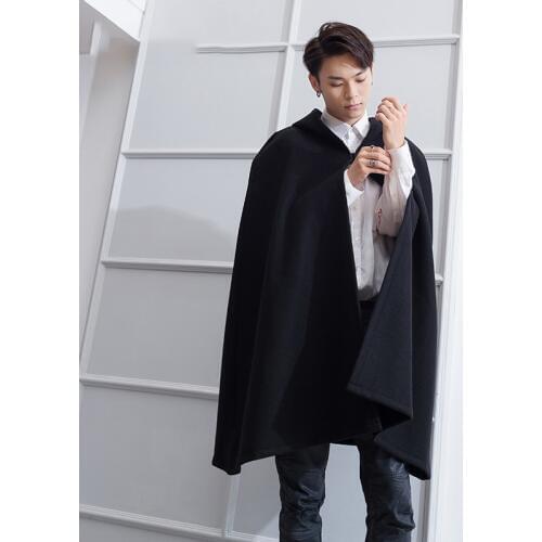M-4XL woolen coat male British wind long section Korean version of the loose hooded wizard hat cape cloak shawl versatile coat