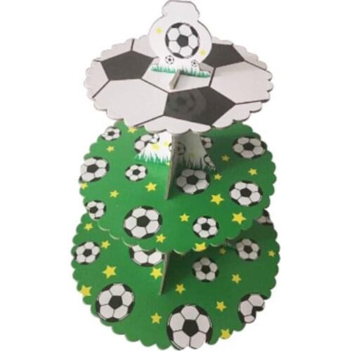 1set/lot Boys Favors 3 Tier Football Cupcake Holder Baby Shower Paperboard Soccer Ball Cake Stand Happy Birthday Party Supplies