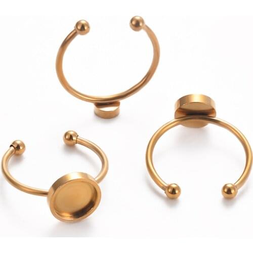 10pcs No Fade Stainless Steel Gold Adjustable RingSettingsBlank/Base,Fit 4/6/8mm Glass Cabochons,Buttons For DIY Ring Jewelry