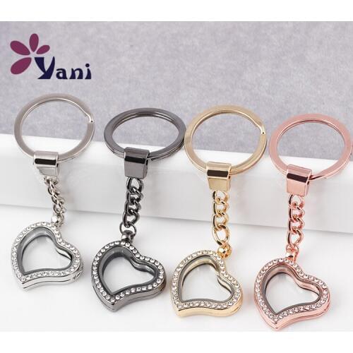 10pcs/lot Free Shipping Glass Living Memory Photo Heart Locket Floating Locket Keychains