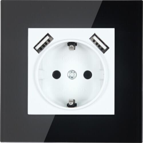 2020 USB Wall Socket charger Free shipping Double USB Port 5V 2A Usb wall outlet high quality black Acrylic BWF5-01