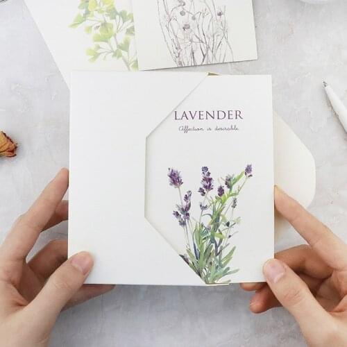 30Pcs/lot Novelty Lavender Plant Business Cards Student Greeting Cards Mini Postcard Cute Stationery Envelope Card Set