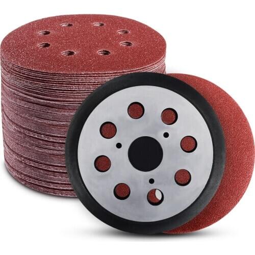 70PCS 5 Inch Hook and Loop Sanding Discs 8 Holes with 1PCS Sander Polishing Pad