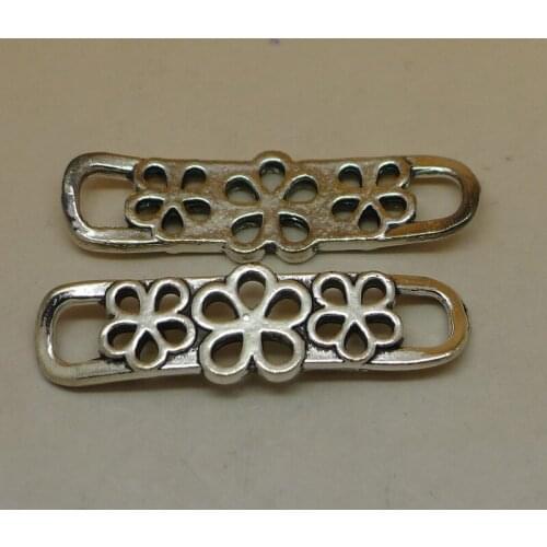 Free shipping Antique Silver Planted Filigree Flower Bracelet Fittings Jewelry Embellishments Findings 4Pcs Size 40*9mm