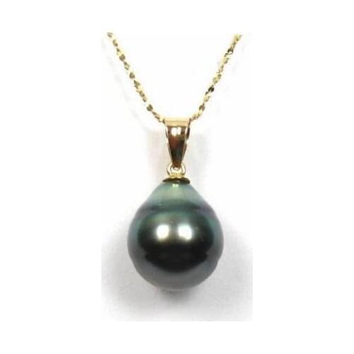 Free shipping Noble jewelry natural tahitian black green pearl pendant necklace