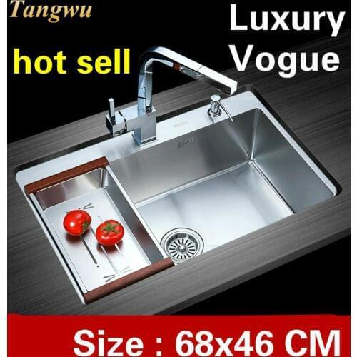 Free shipping Home wash vegetables kitchen manual sink single trough 304 stainless steel big hot sell 68x46 CM