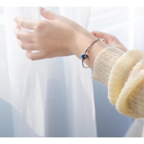 MIQIAO Blue snowflake Bead Bangles Womens Bracelets On Hand Real 990 Sterling Silver Female Accessories Adjustable Fashion 2020