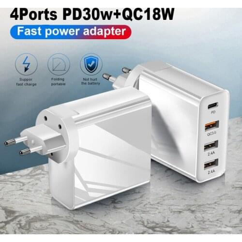 48wPD+QC3.0 Fast Charger Multi-Port USB White Fast Charging Charging Head Multi-Spec Interchangeable Pins For Xiaomi For Huawei