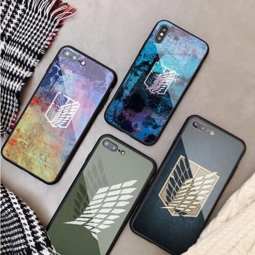 Anime attack on Titan Tempered Glass Phone Case For iphone 12 11 Pro Max 5 6 7 8 X XS XR XSMax Shell 12Pro Max Cover Shell