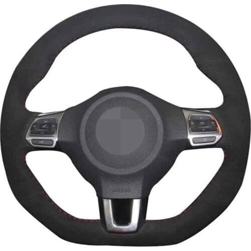 Black Genuine Leather Suede Car Steering Wheel Cover For Volkswagen Golf 6 GTI MK6 VW Polo GTI Scirocco R Passat CC R-Line