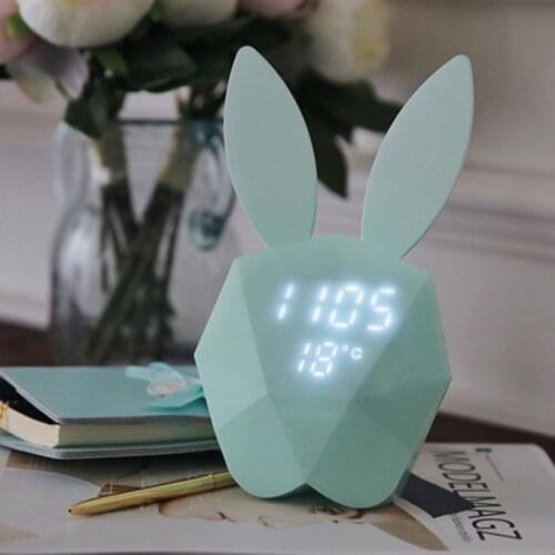Hot LED Sound Night Light Thermometer Rechargeable Table Wall Clocks Cute Rabbit Shape Digital Alarm Clock For Home Decoration