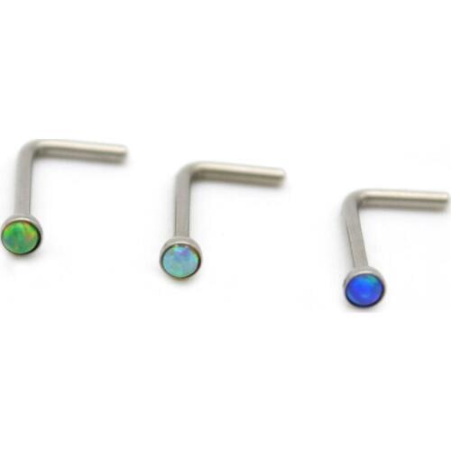 L Shape Opal Stone GEM Nose Ring Bend 20G 316L Surgical Steel Nose Stud Fashion Body Piercing Jewelry 2mm