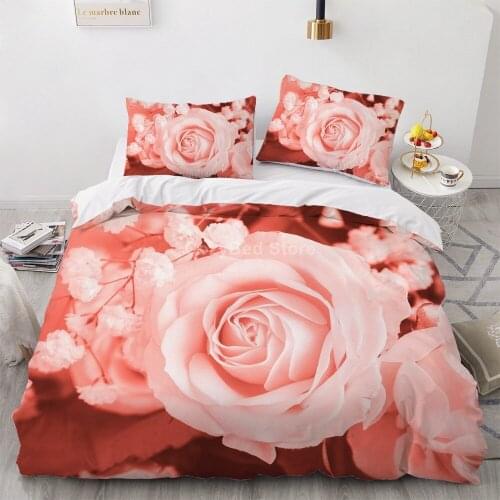 Pink Flower Rose Bedding Set Modern 3d Duvet Cover Sets Comforter Bed Linen Twin Queen King Single Size Fashion Luxury Elegant