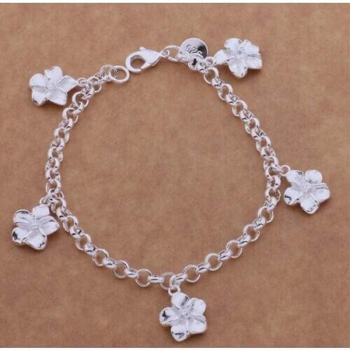 Beautiful fashion Silver plated charm Bracelet Gorgeous jewelry Five flower /ayiajppa ckualcba AH075